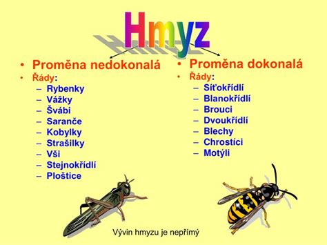 proměna dokonalá a nedokonalá rozdíl|Hmyz s proměnou dokonalou a nedokonalou